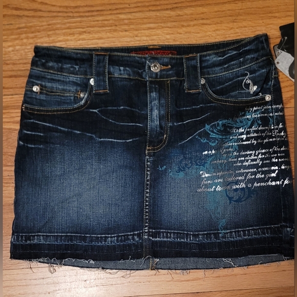 Vintage Y2K Baby Phat Dark Blue Jean Denim Mini Skirt- Size 5 (NWT) - Picture 3 of 13